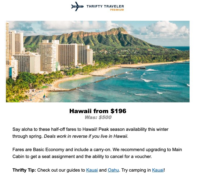 Thrifty Traveler Premium Deal to Hawaii