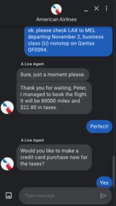 AA booking via chat