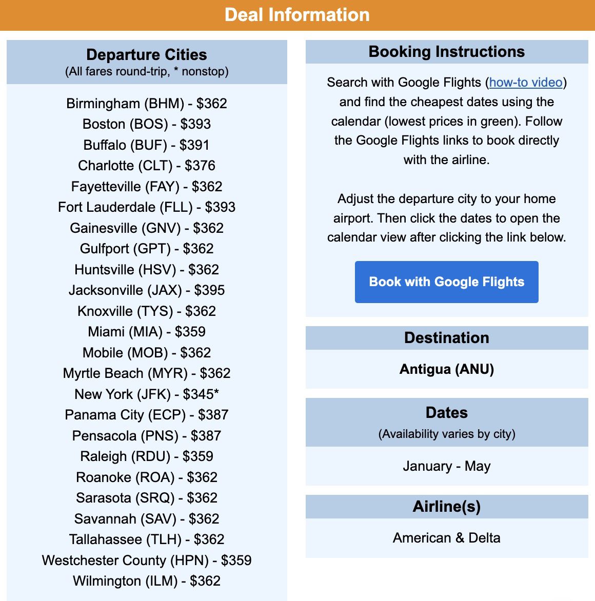 Antigua flight deal