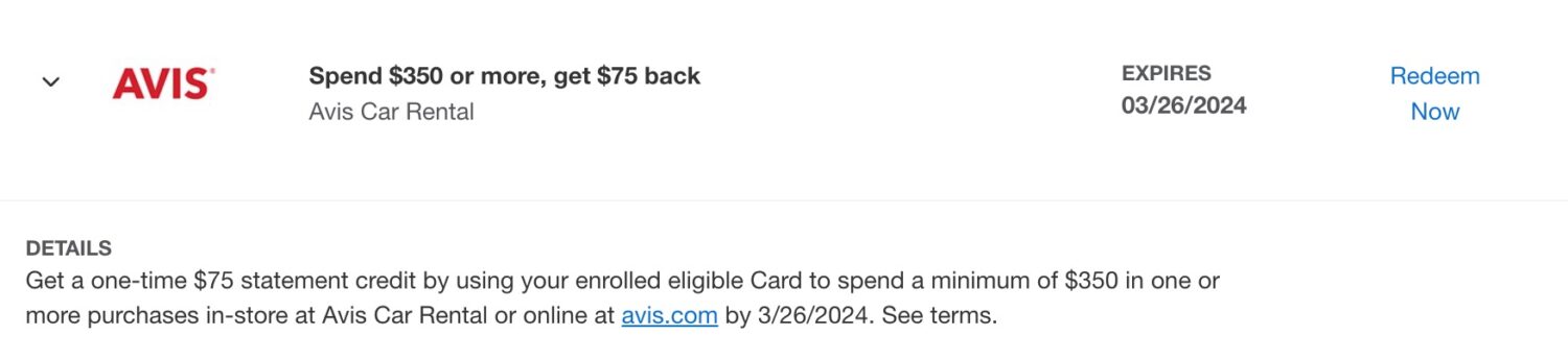 Avis Amex Offer