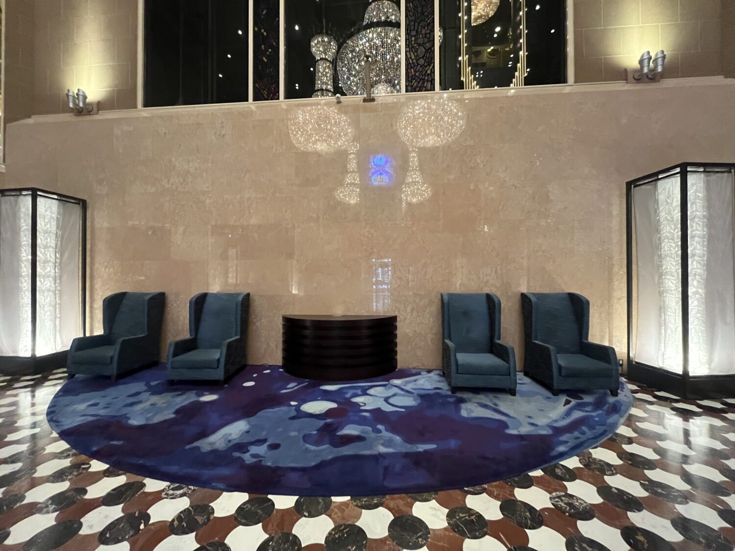 blue chairs Hyatt Tokyo lobby