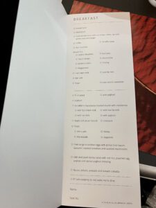 breakfast menu in qantas business class