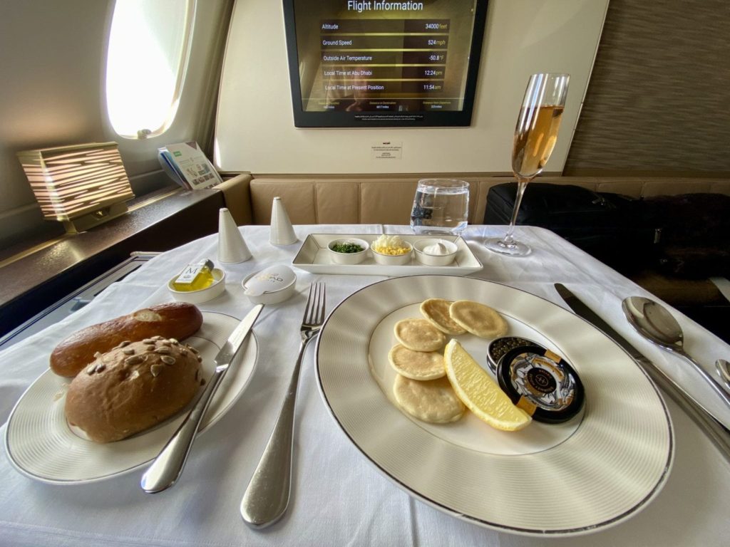 business Class vs First Class: Etihad caviar service