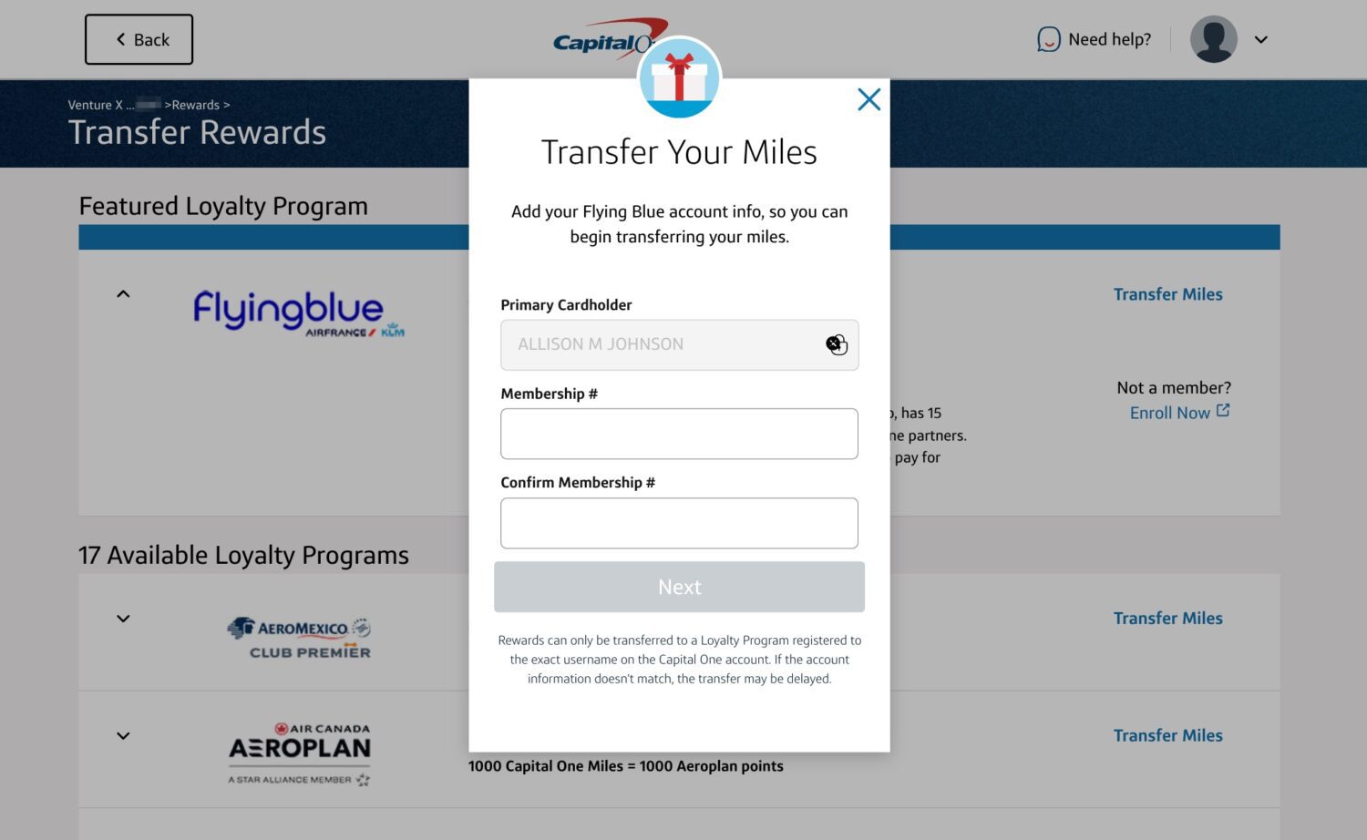 Transferring Capital One Venture Miles to Flying Blue