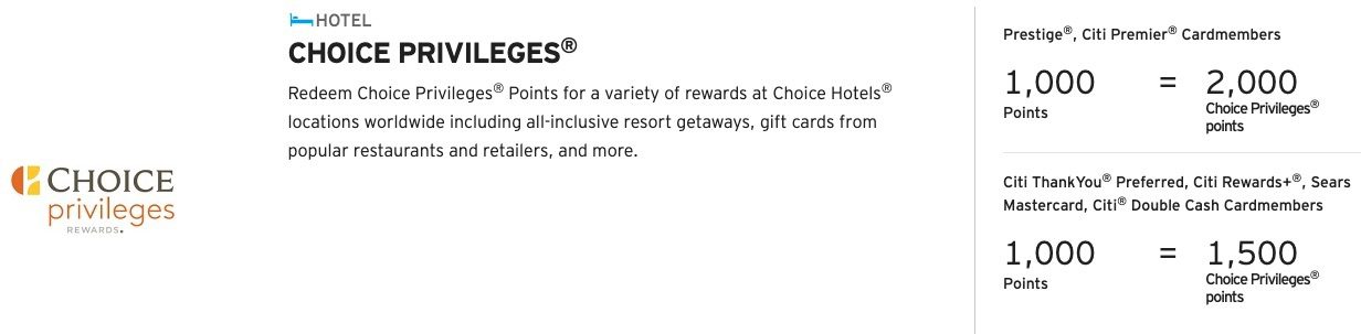 citi transfer partners choice hotels