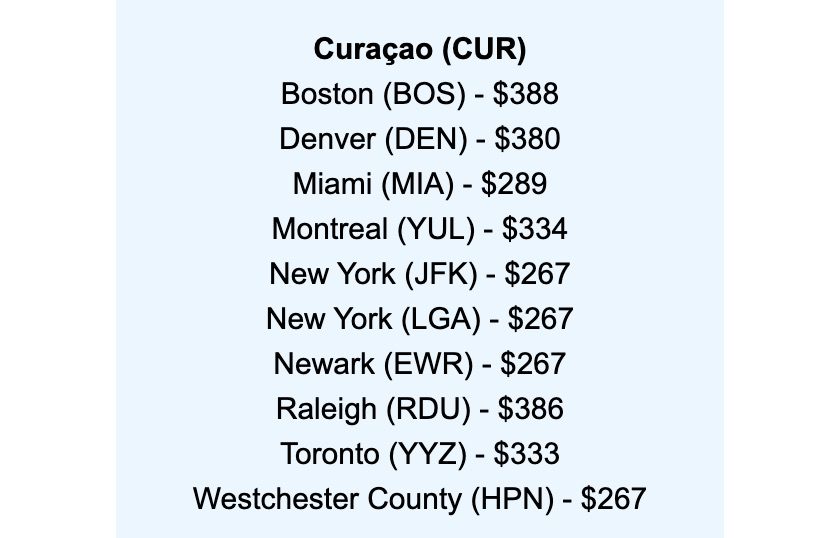 Curacao Thrifty Traveler Premium flight deal