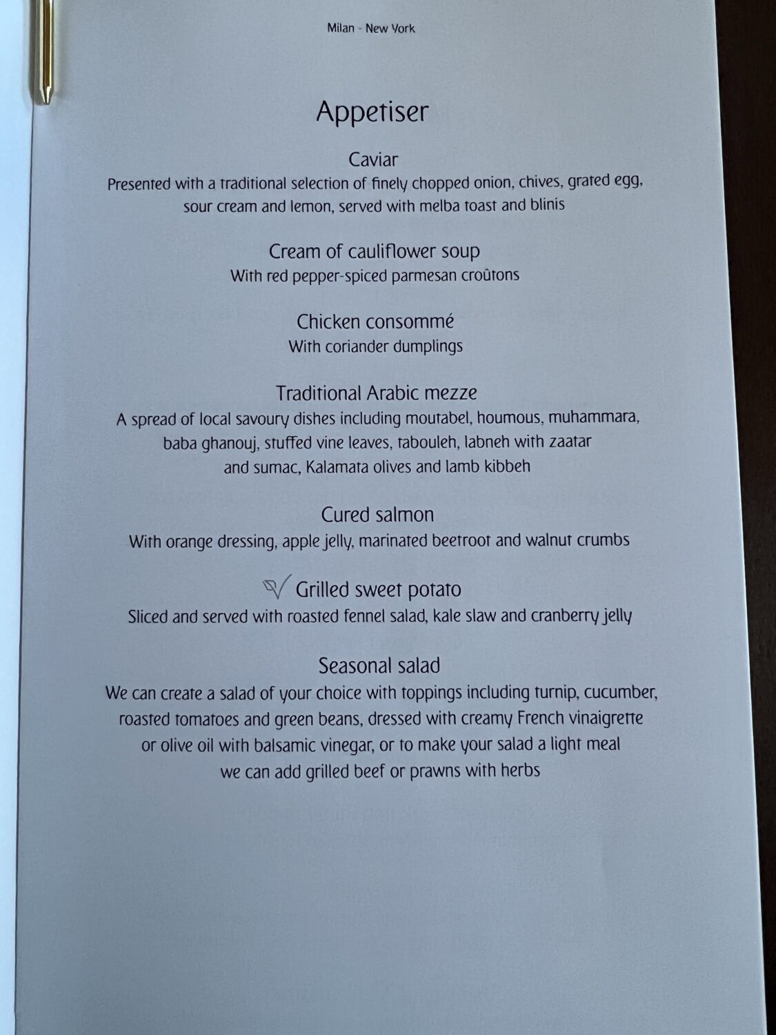 emirates first class menu