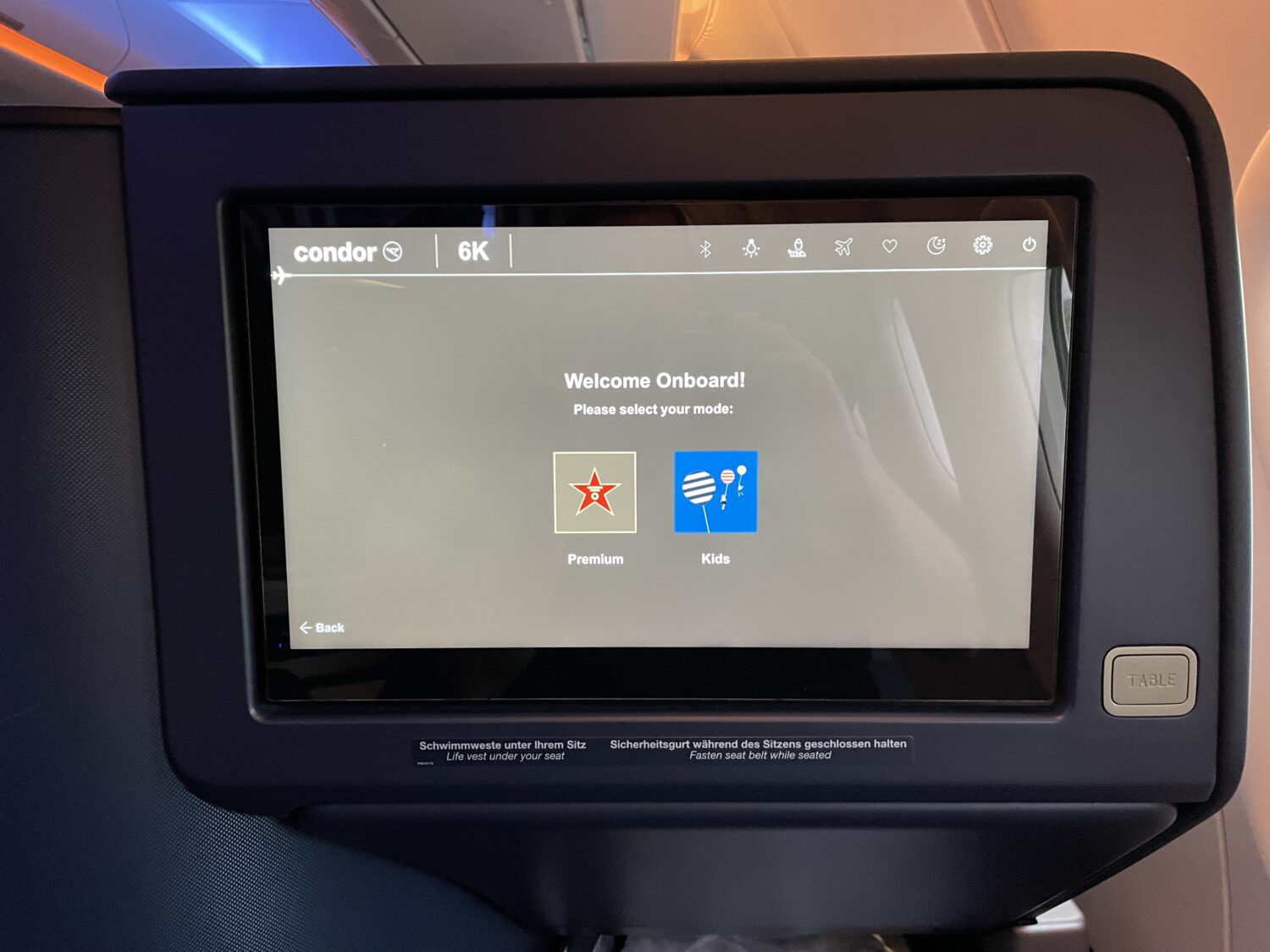 Condor Airlines TV screen