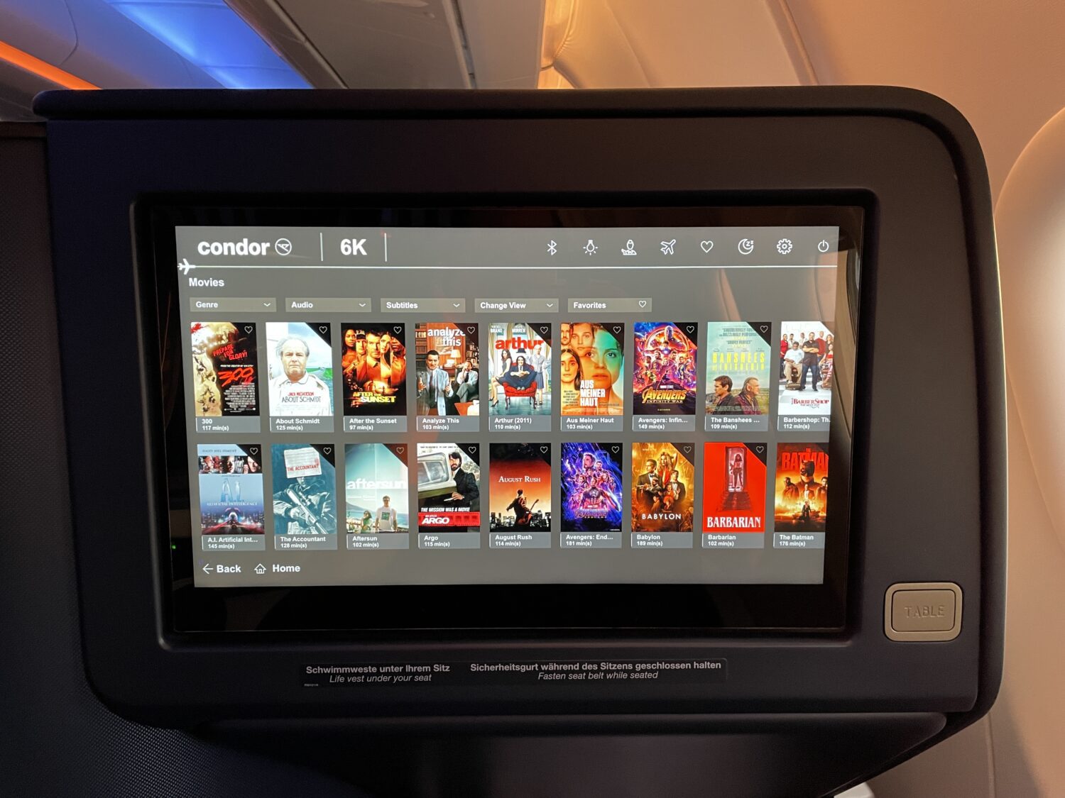 Condor Airlines Business Class TV