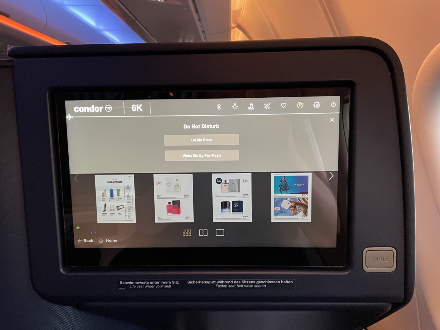 Condor Airlines Business Class TV