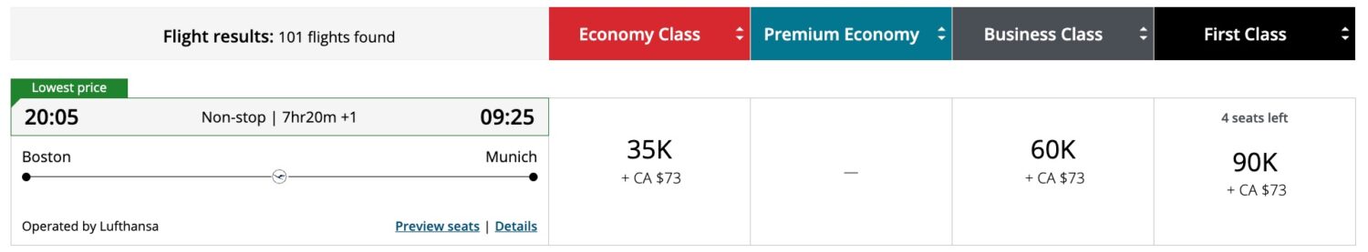 aeroplan first class booking