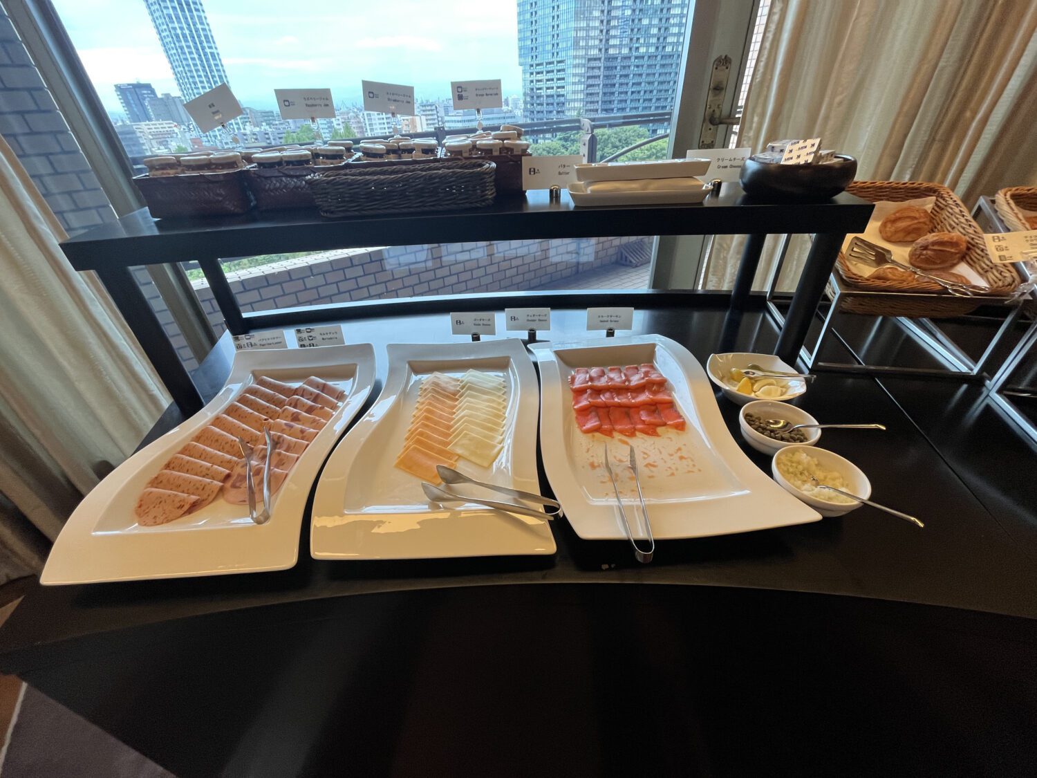meat and cheese at breakfast in Hyatt tokyo lounge
