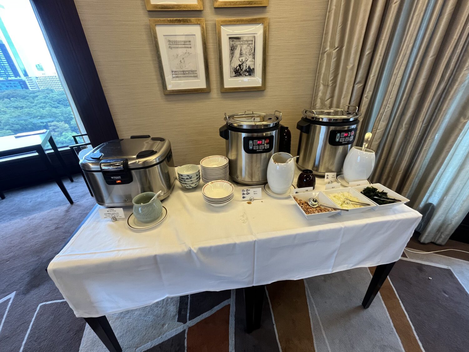 miso soup and curry table at breakfast