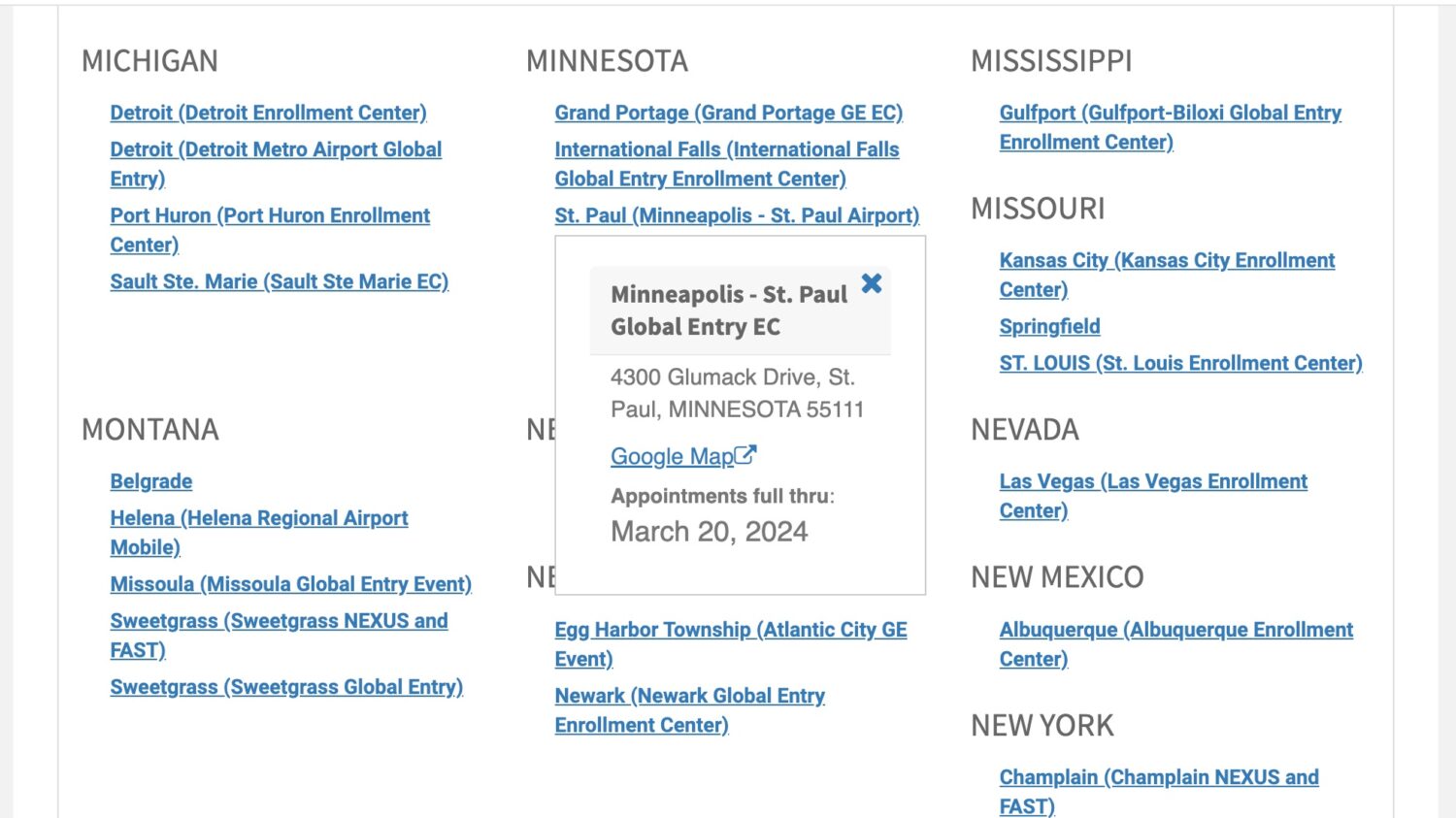 Global Entry interview appointments at MSP Airport are full through March 