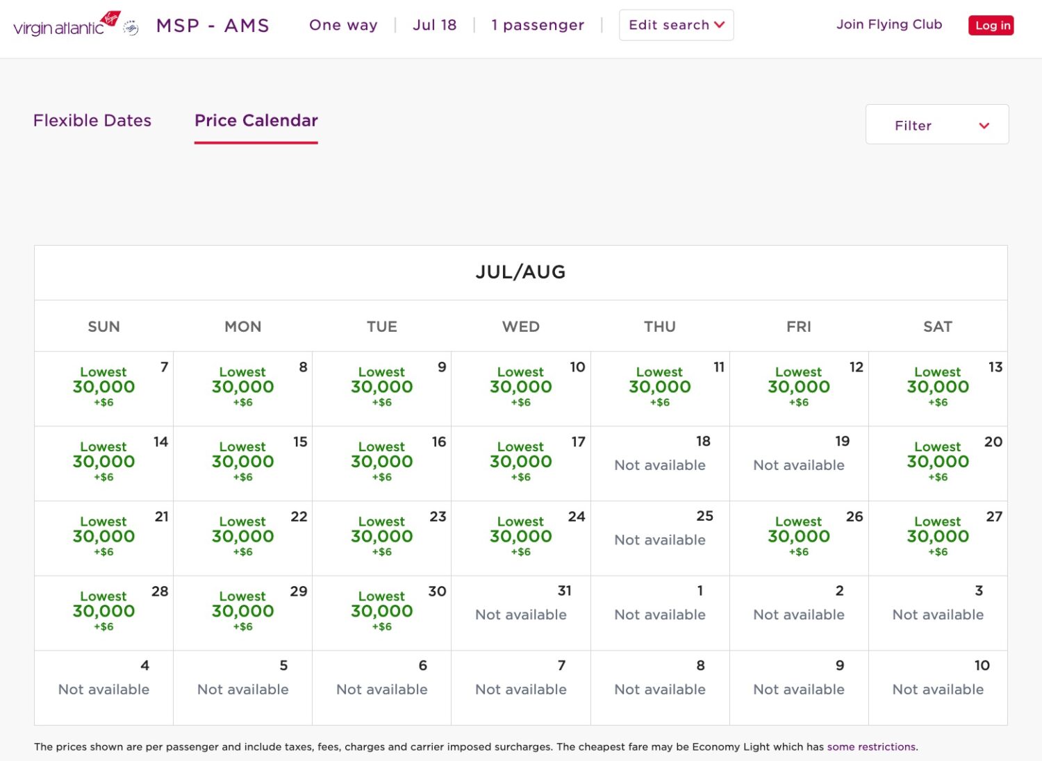 msp to amsterdam economy availability