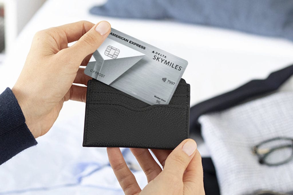 Delta SkyMiles platinum american express card in a wallet