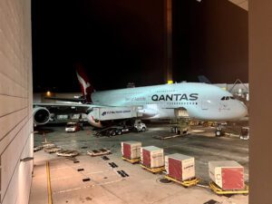 Qantas A380 at gate in LAX