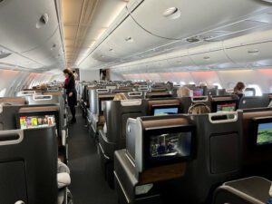 qantas business class cabin from behind