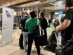 boarding Qantas flight at LAX