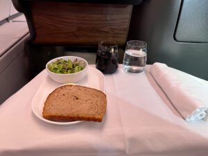 salad and bread qantas biz class
