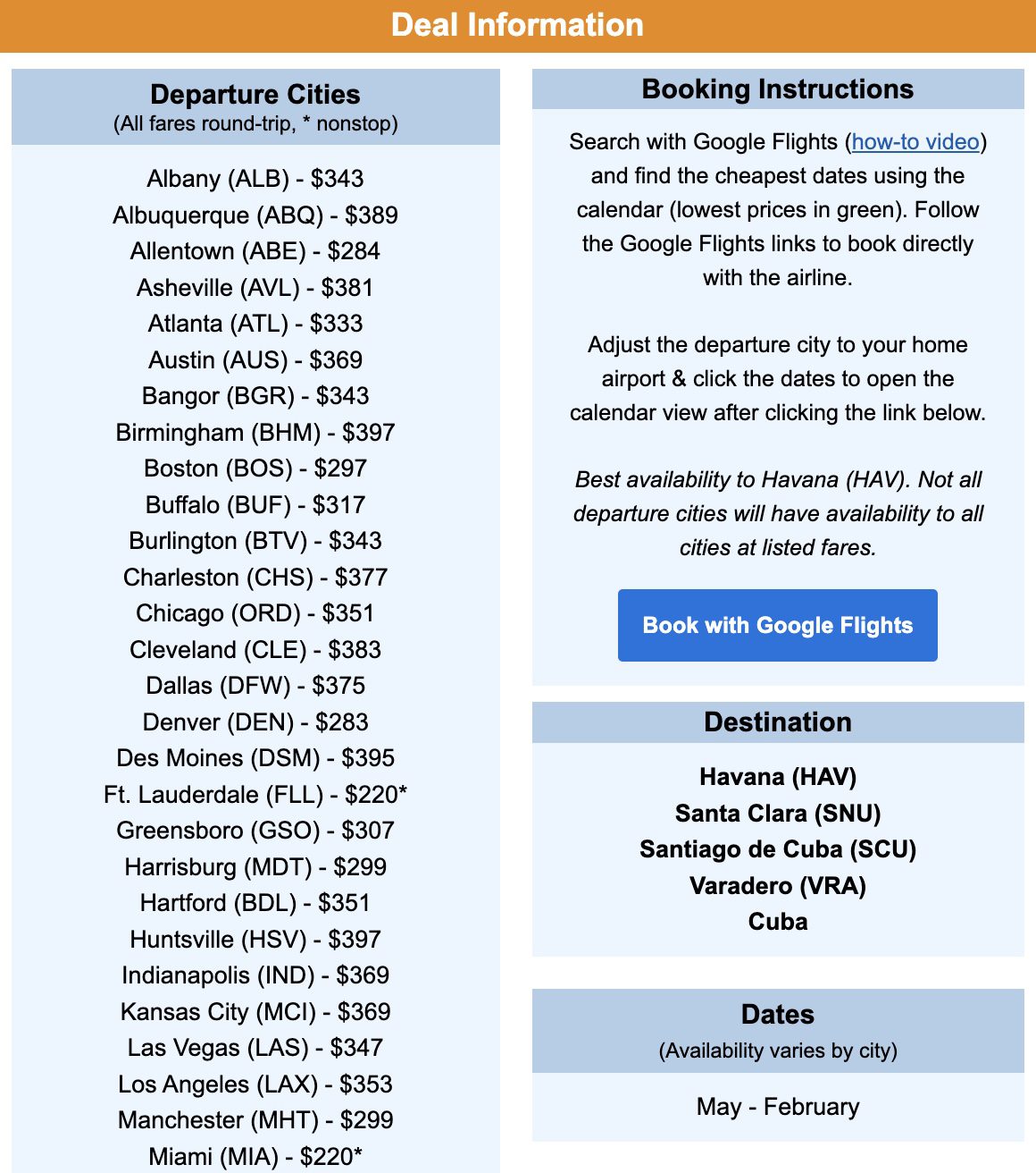 Cuba flight deal