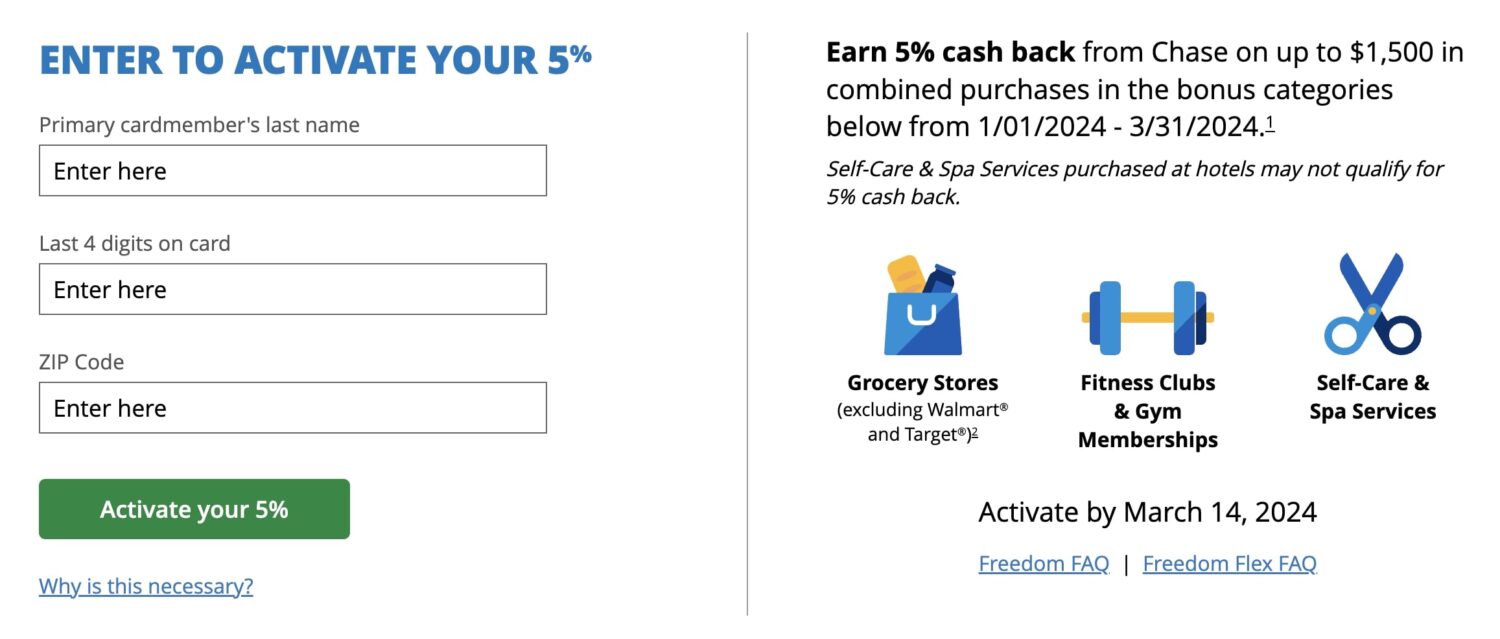 Chase Freedom categories Q1 2024