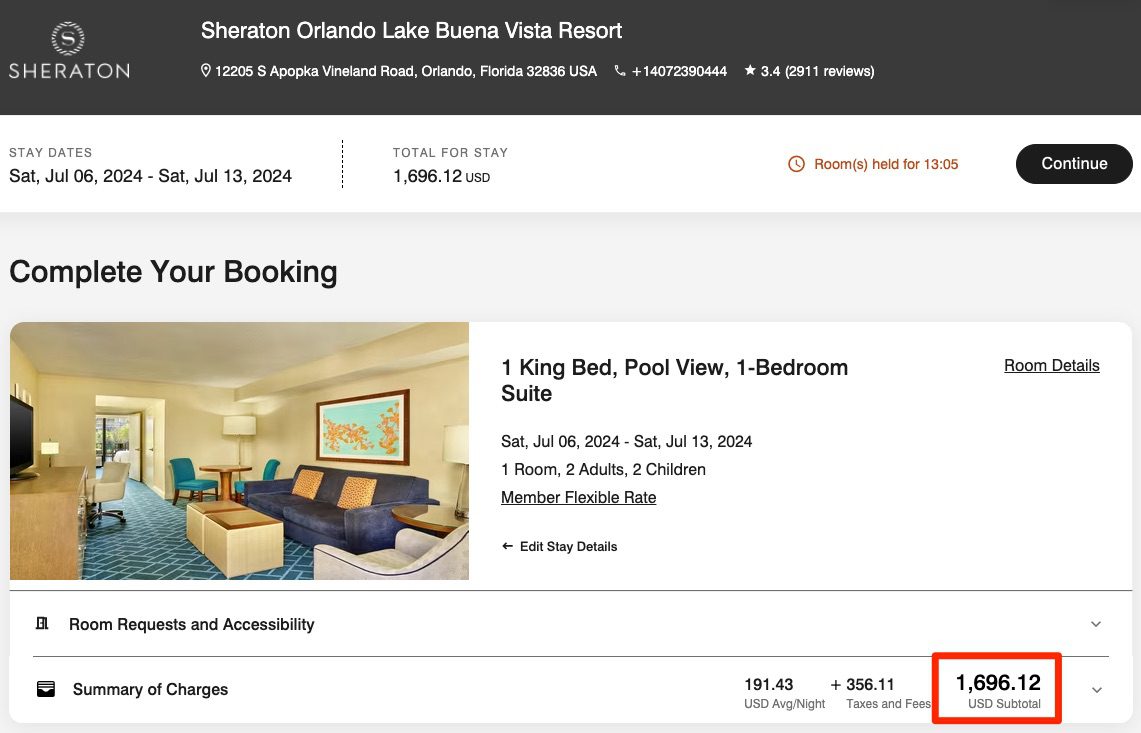 Sheraton Lake Buena Vista Reservation