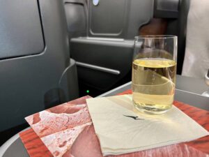 sparkling wine in Qantas business class