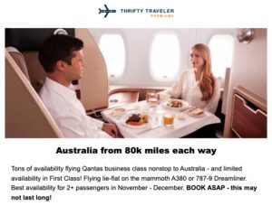 Thrifty Traveler Premium deal for Qantas business class to Australia