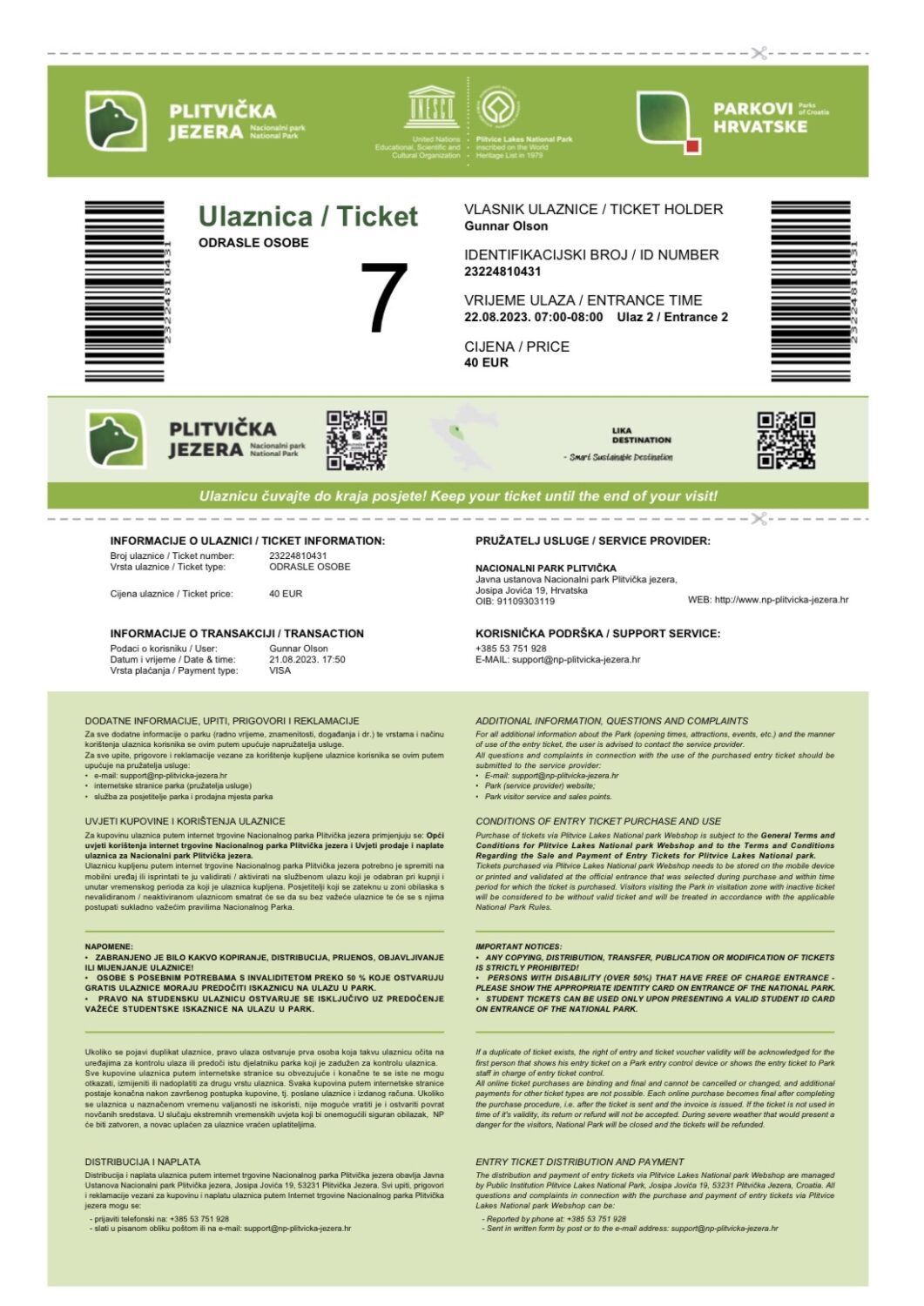 Plitvice Lakes ticket