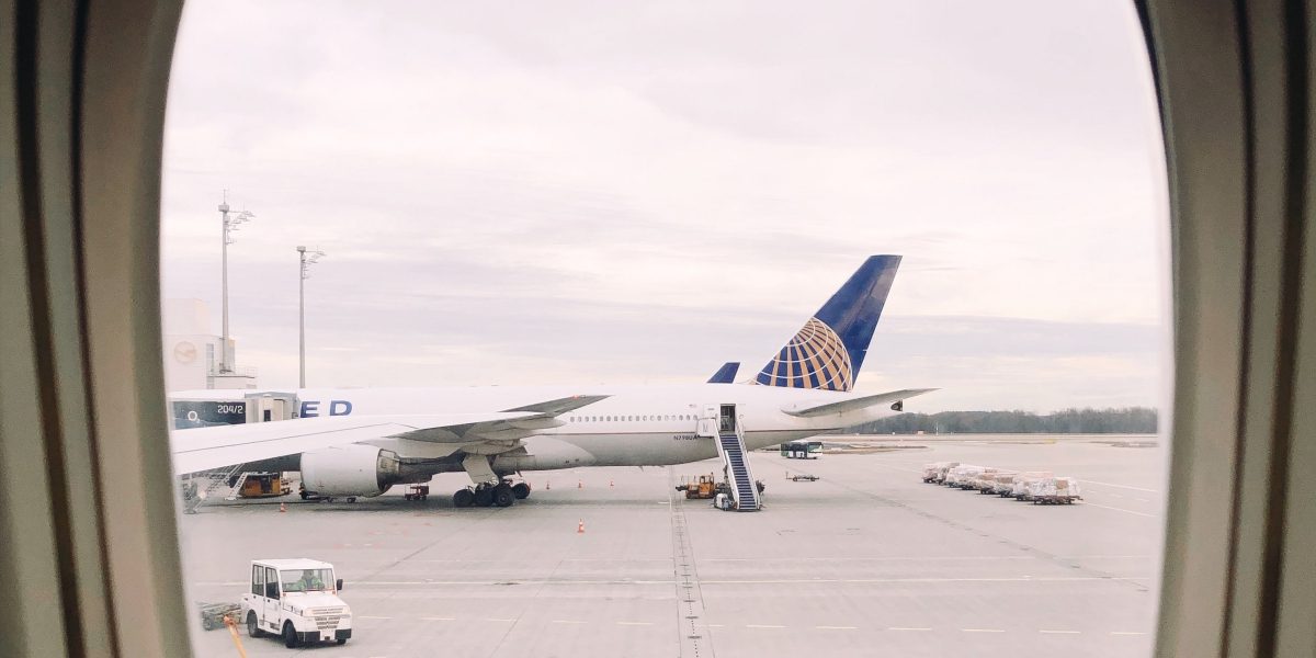 United Airlines airplane window seat view