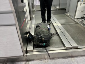 Weighing carry-on bag at Zipair check-in Tokyo