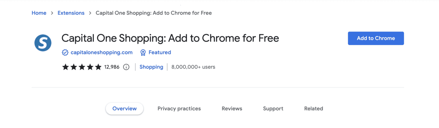 Capital One Shopping extension on Chrome