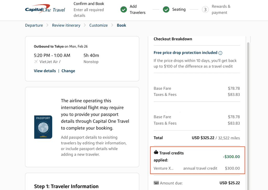 Capital One Traveler Portal checkout