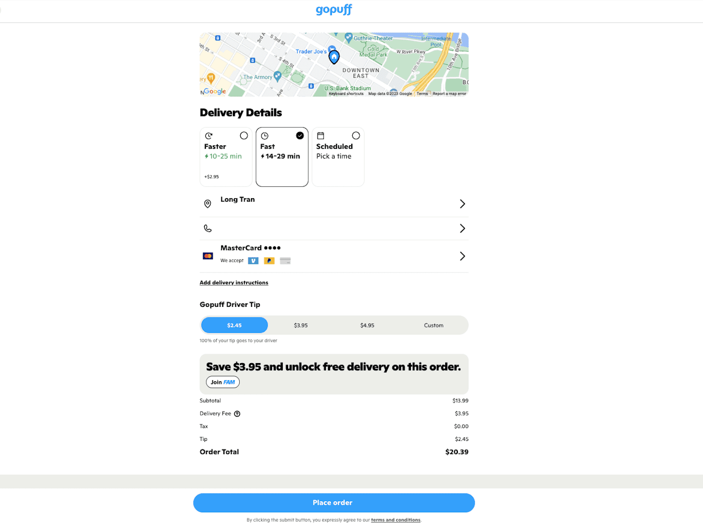 GoPuff Checkout screen