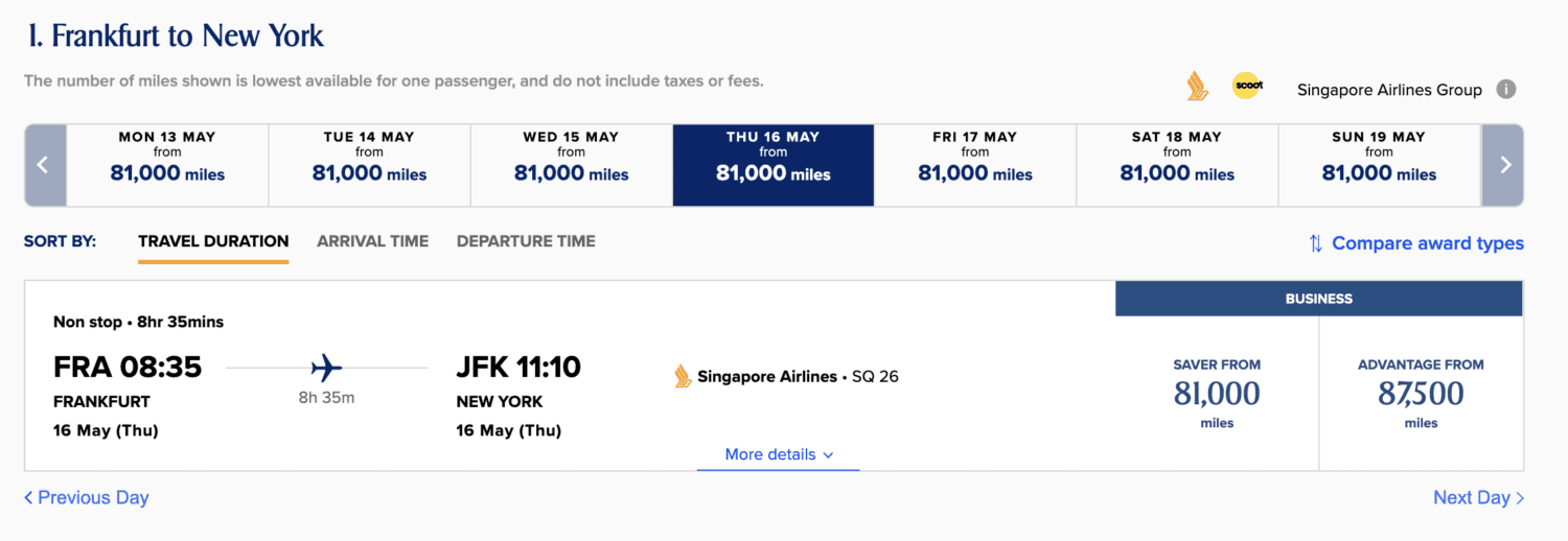 Singapore Airlines Business Class