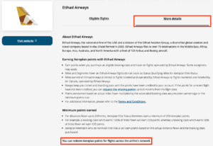 Aeroplan partner airline Etihad details