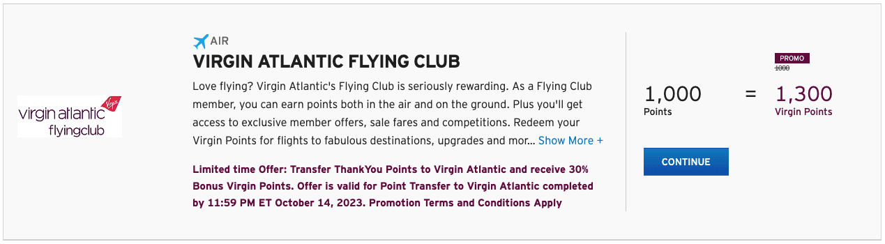 Citi to Virgin 30% transfer bonus