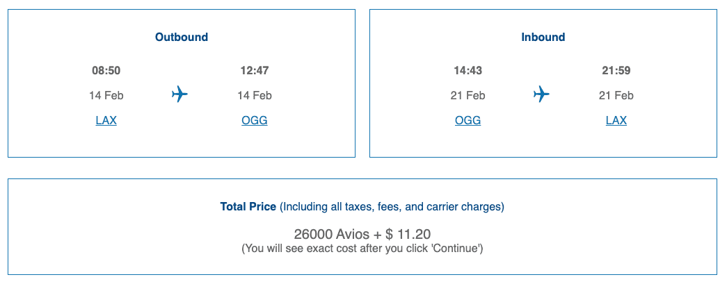 lax - ogg award via british airways