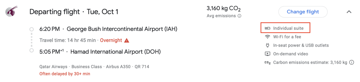 IAH to DOH Qsuite Google flights